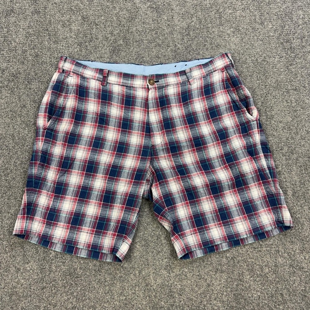 Brooks Brothers Shorts Mens 38 Blue Plaid 100% Cotton Chino‎ 10 Inseam Casual